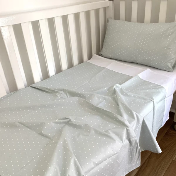 Parure de lit 60/120 3 pcs : drap housse, oreiller, taie d’oreiller et Drap plat vert