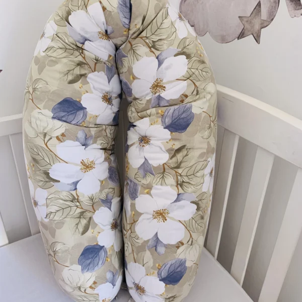 Coussin de maternité et d’allaitement 170 cm Fleurs gris et blanc