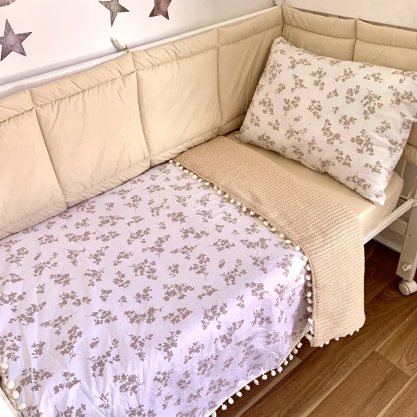 Parure & Tour de Lit Bébé – 4 Pièces Beige