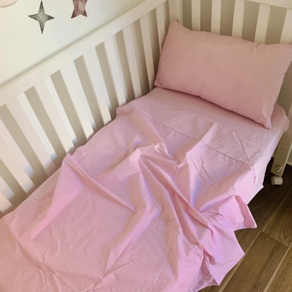 Parure de lit 60/120 3 pcs : drap housse, oreiller, taie d’oreiller et Drap plat rose bebe
