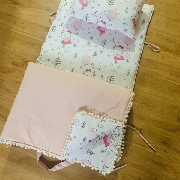 Ensemble à Langer Bébé en Coton – Matelas, Oreiller et Couverture rose