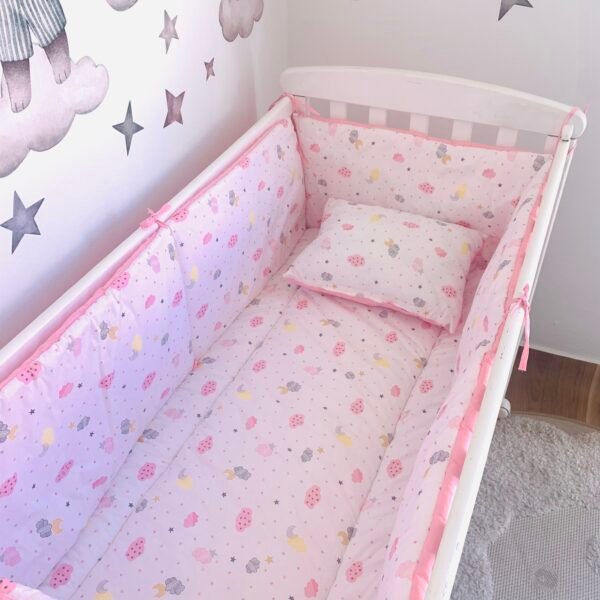 Pack Tour de Lit, Oreiller et Matelas – pour Lit 60×120 cm rose
