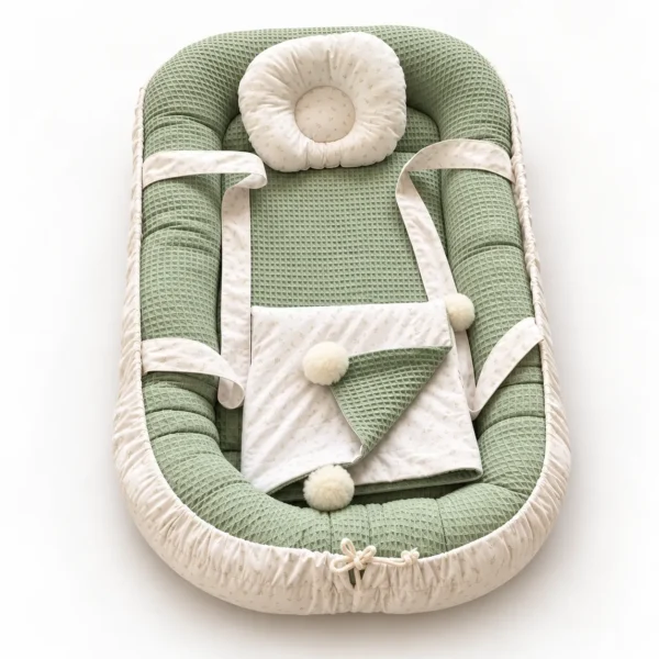 Couffin Bébé 90×60 cm avec Couverture 80×80 cm – 100% Coton verte