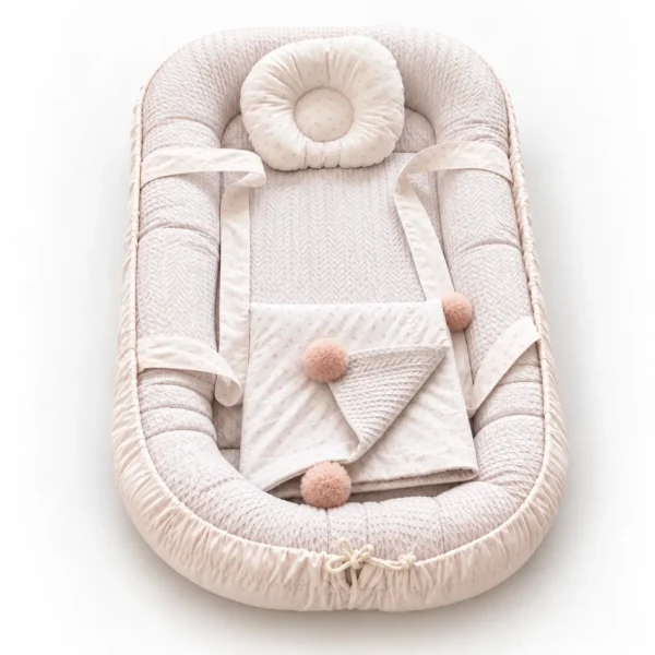 Couffin Bébé 90×60 cm avec Couverture 80×80 cm – 100% Coton blanc