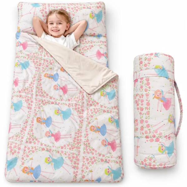 Tapis de Sieste 70×140 cm – 100% Coton avec Oreiller et Couverture princesses fleuries