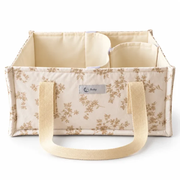 Panier de Rangement Portable pour Bébé blanc fleuré beige